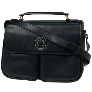 Celine Circle Logo Shoulder Bag Handbag Leather Black